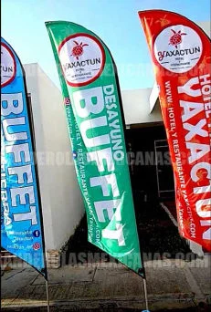 banderas publicitarias y promocionales personalizadas para hotel yaxactun hechas en banderolas mexicanas