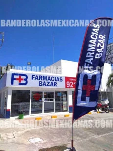 banderas publicitarias y promocionales personalizadas para farmacias bazar merida yucatan hechas en banderolas mexicanas